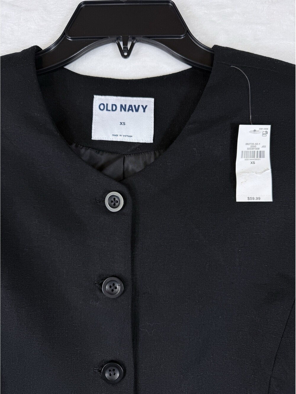 Old Navy Linen Blazer Women XS Black Collarless Button Front Suit Jacket New